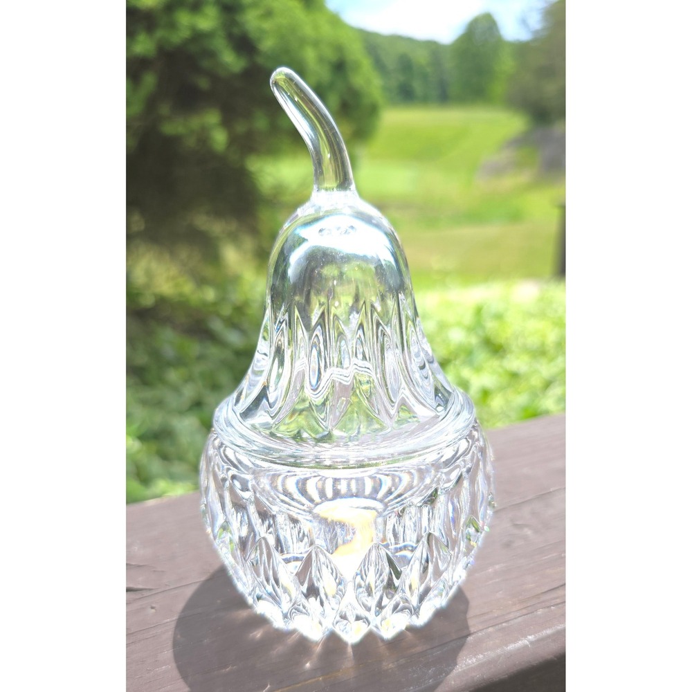 Gorham West Germany Full Lead Crystal Lidded Pear Trinket Box Candy Dish 5.5"